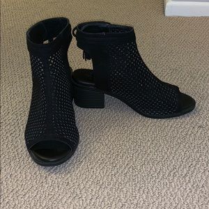 open toed black booties